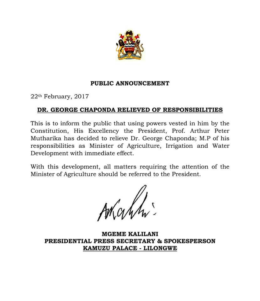 Chaponda Fired