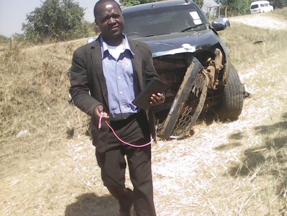 Kabwira's damaged Car