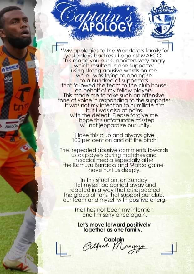Captain Manyozo apologizes