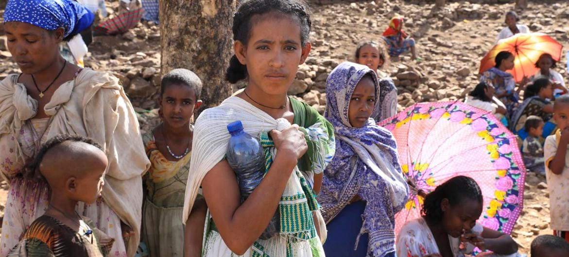 Mothers bring their children to be treated for malnutrition at a displaced persons camp in Tigray, Ethiopia.