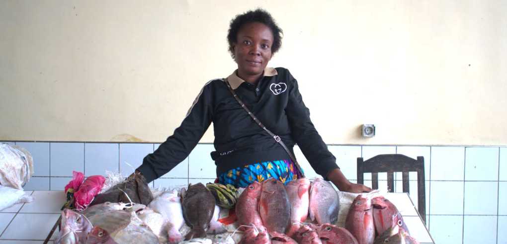 Honorine Badifouma sells fish at the Ekuku-Bata fish products trading complex in Equatorial Guinea.
