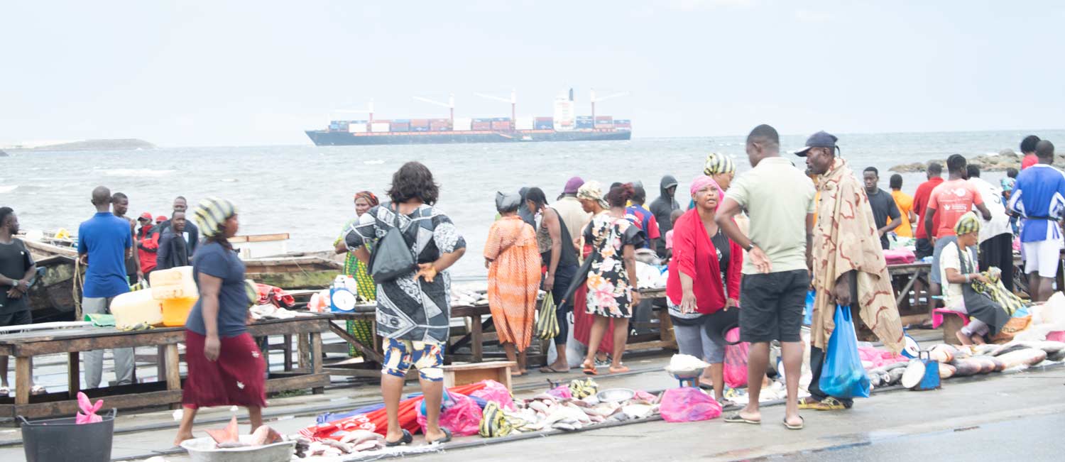 View of the quay alongside the Ekuku-Bata fish products trading complex in Equatorial Guinea.