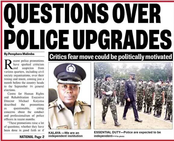 Malawi Police promotions spark criticism ahead of September 16 Elections