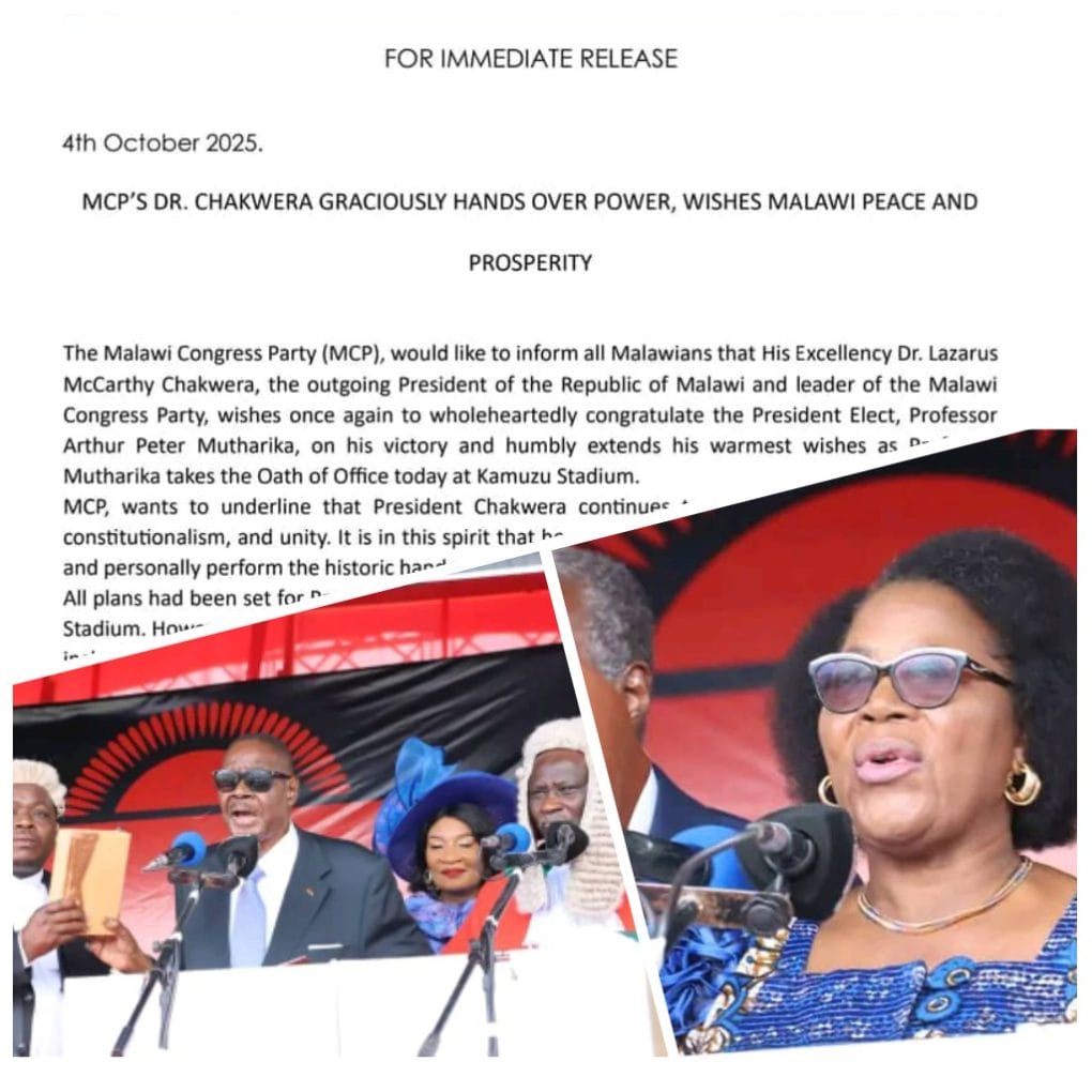 Chakwera bows out with dignity as MCP commends peaceful transfer of power