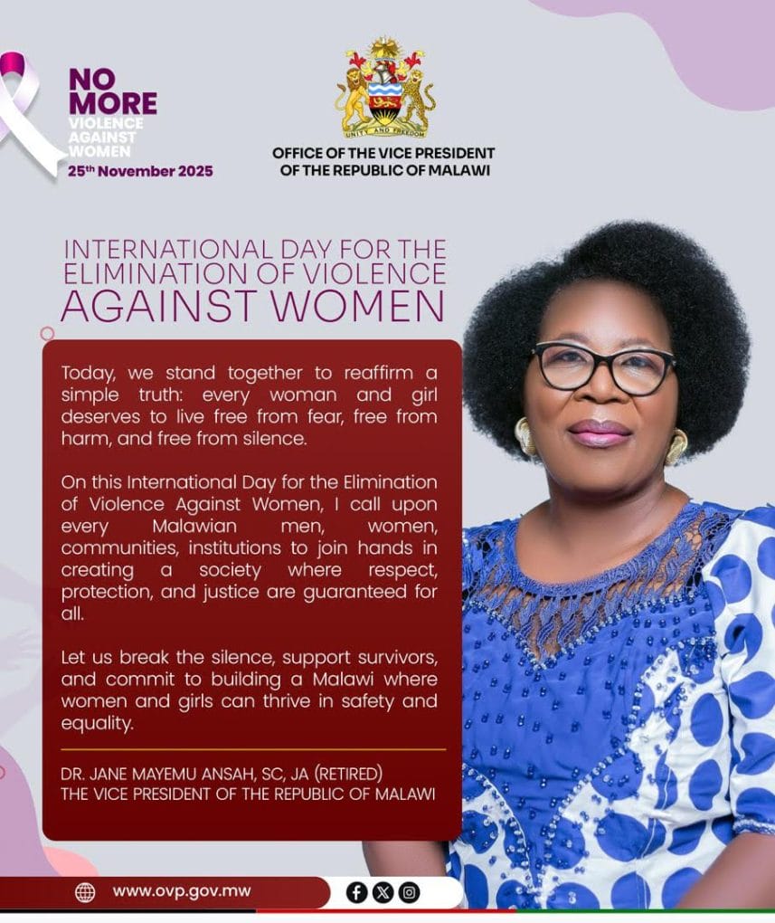 Malawi Veep Ansah calls for united effort to end violence against women, girls