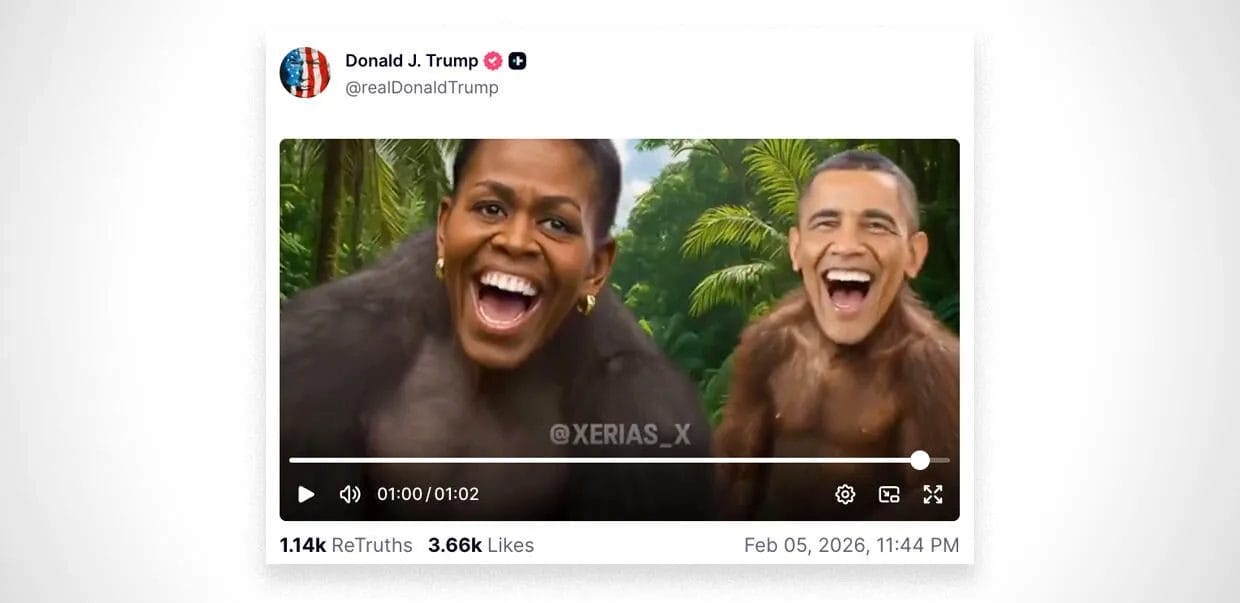 White House removes Trump post with racist footage of Obamas hours after defending it